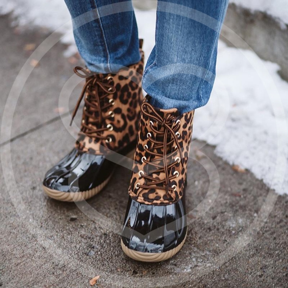 Leopard print lace up Plaid Duck Boots - Picture 6 of 7